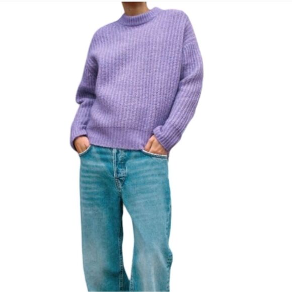 Zara Alpaca And Wool Blend Mock Neck Sweater In Purple Size Small - Picture 10 of 10
